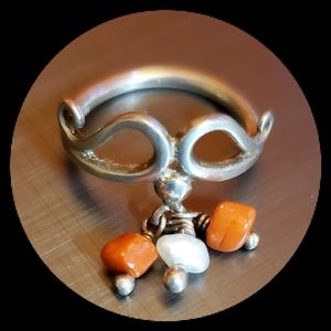 STERLING WITH PEARL & CORAL RING